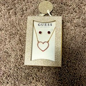 Heart Necklace with red jewel earrings